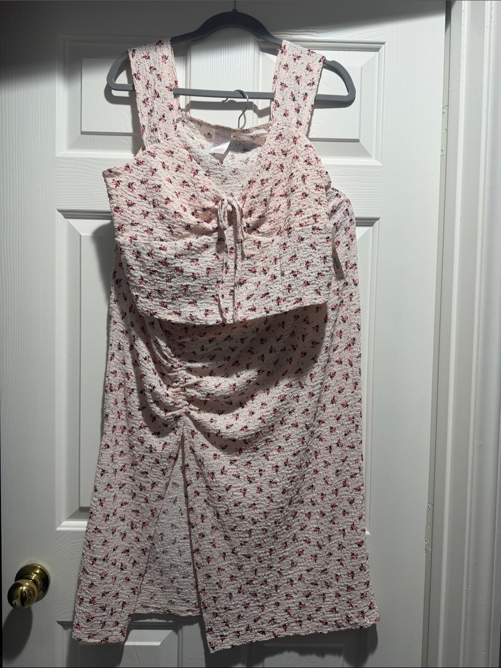 No Boundaries Floral Pink Tie-Front Top W/Skirt